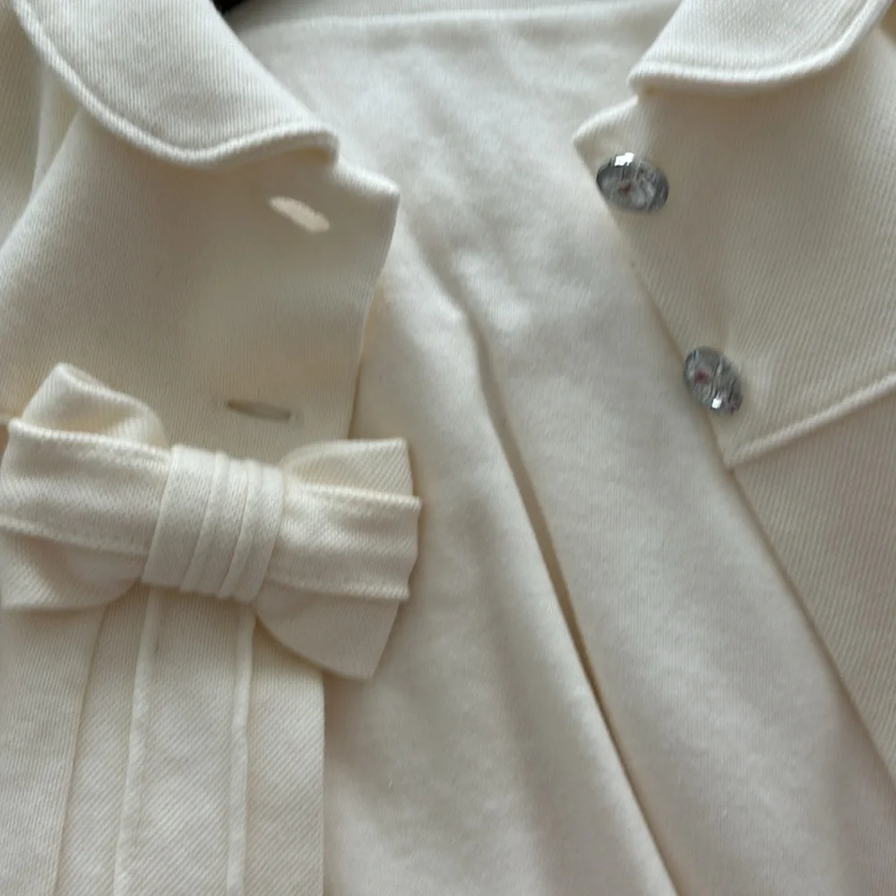 Sofija Girl’s Ivory Cotton Dress Coat with Crystal Buttons - 86cm